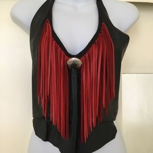 Festival Burning man Vintage fringe Leather Halter Top